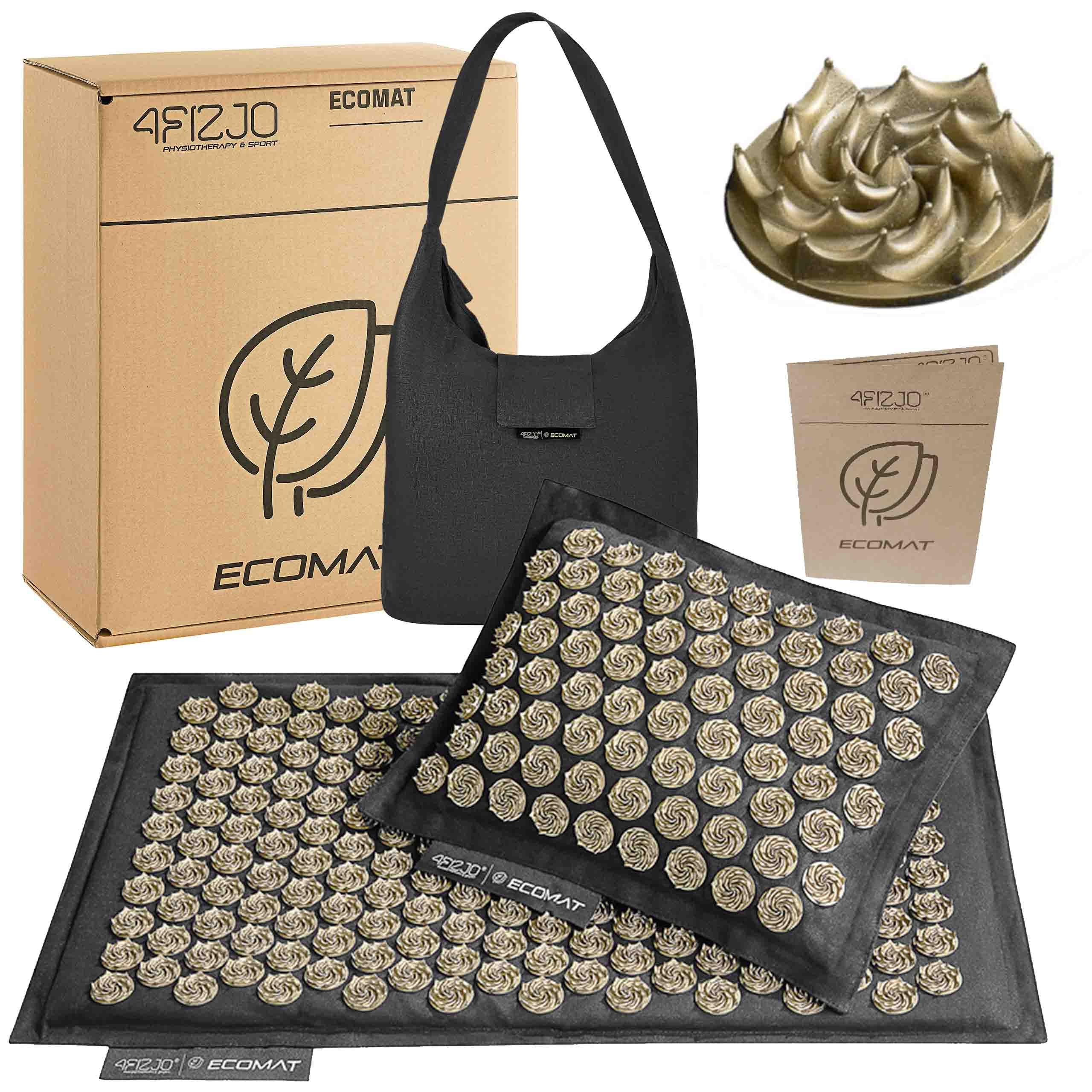 4FIZJO ECO Acupressure mat 68x42cm with buckwheat hulls and a pillow, black and gold