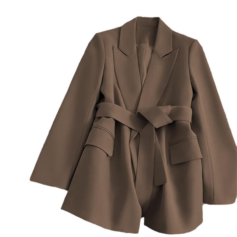 2023 Korean Style Coffee Belted Slim-Fit Women's Suit Jacket