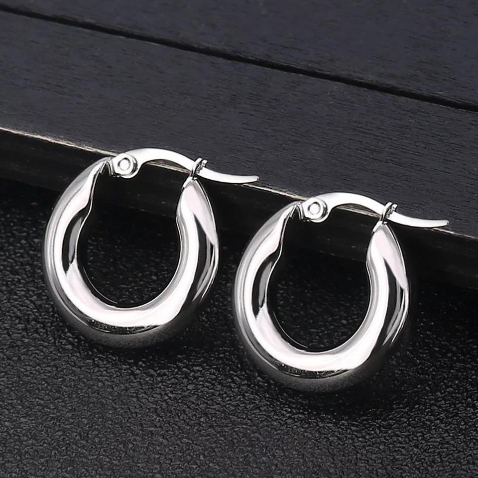 Gold Color Stainless Steel Hoop Earrings For Women  New Fashion Round Smooth Thick Jewelry Ins Trendy Metal Gifts