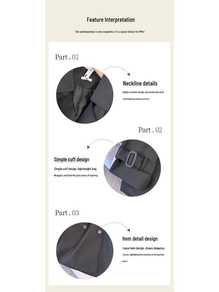 Plus Size British Style Mid-Length Trench Coat for Women, Waist-Cinched for a High-End Feel, Fits 130-350 lbs, Spring to Winter Fashion.
