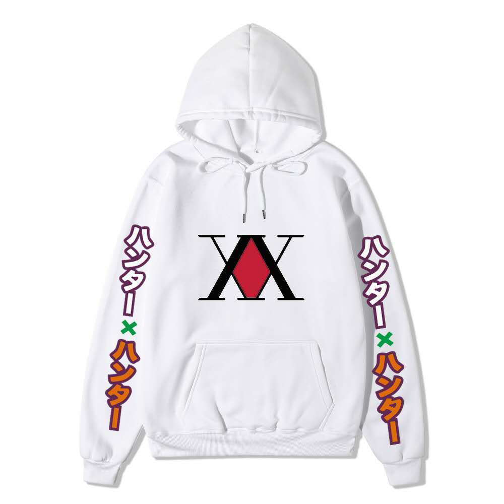 Hunter X Hunter XX Logo Hoodie Color Japanese Vertical Sleeve Print Black Anime Pullover Sweatshirt