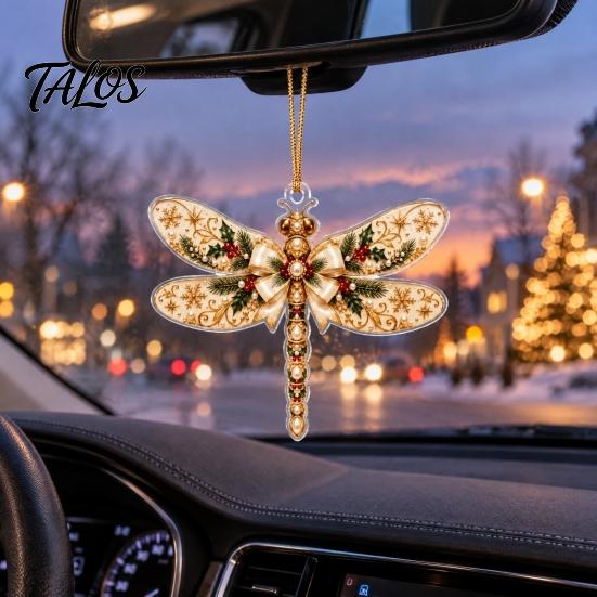 Clear Acrylic Gift Tags Dragonfly Hanging Ornament, Seasonal Decorative Pendant with Lanyard, Lightweight Sign HD Printing for Christmas Tree