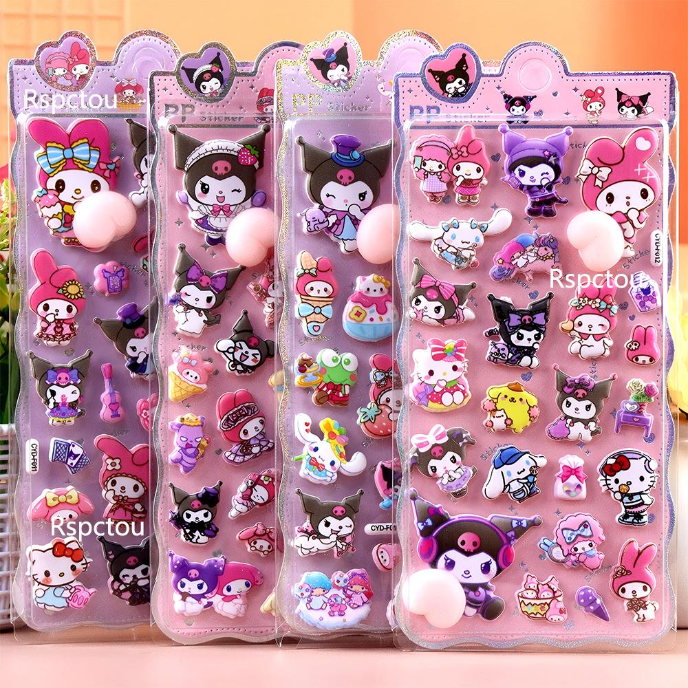 Cute Creative Sanrio Happy Buttocks Stickers Kawaii Cartoon Kuromi My Melody Soft Pinchable Decompression 3D Bubble Decals Gift