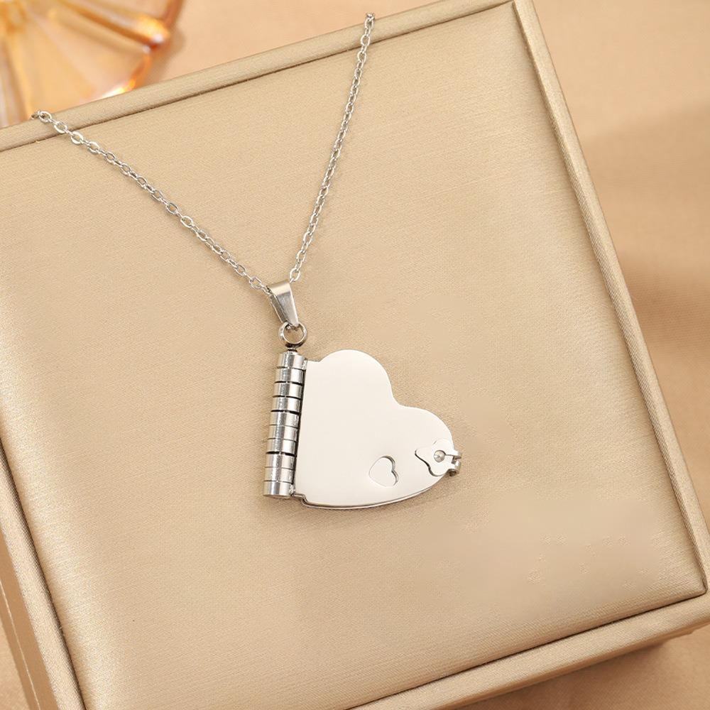 

Titanium Steel Couple Necklace Heart Books Pendant Sweater Chain Trendy Lovers Choker Women Men 04