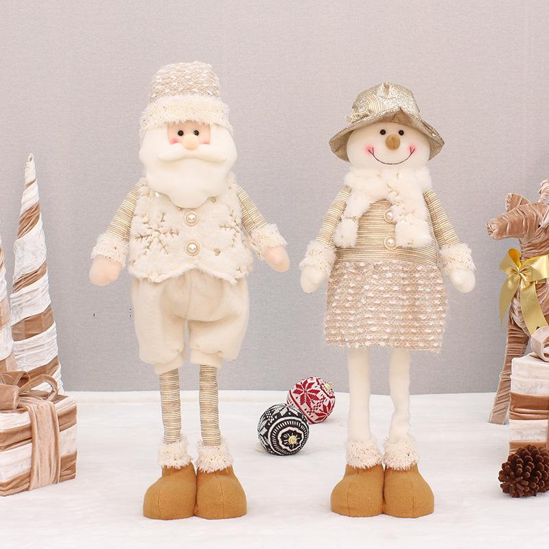 Off-gold fabric sitting retractable old man snowman doll light-colored Christmas ornament ornament