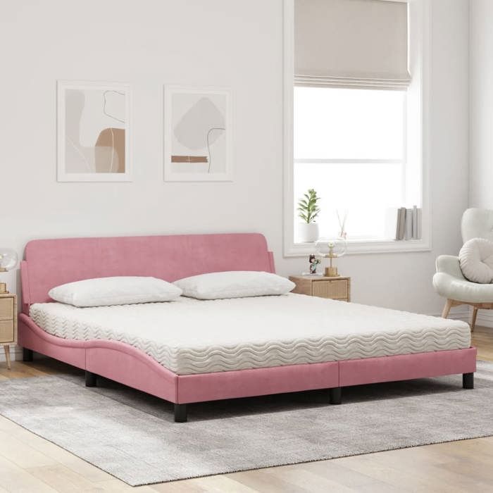 VidaXL Bed with Mattress Pink 180x200 Cm Velvet 3208456