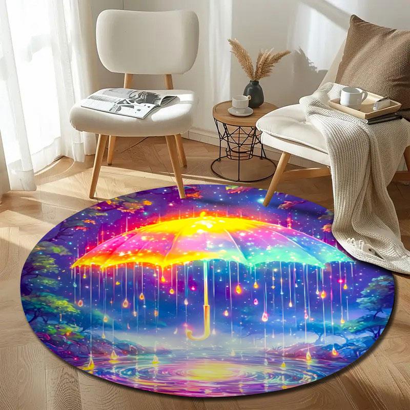 Cozy Round Starry Multicolor Carpet, Non-Slip Floor Mat for Dining Room