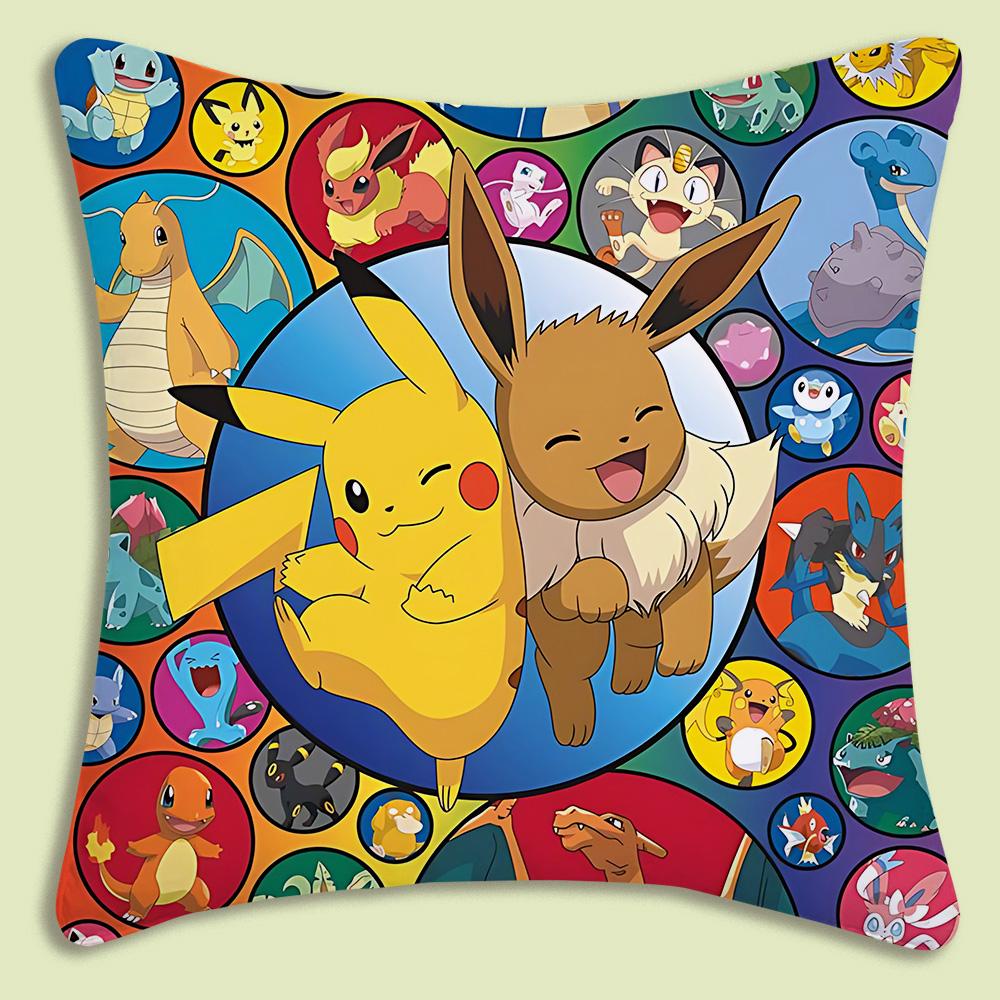 Anime P-Pokemon Pillow Covers Cartoon Sofa Decorative Home Double-Sided Printing Short Plush Cute Cushion Cover