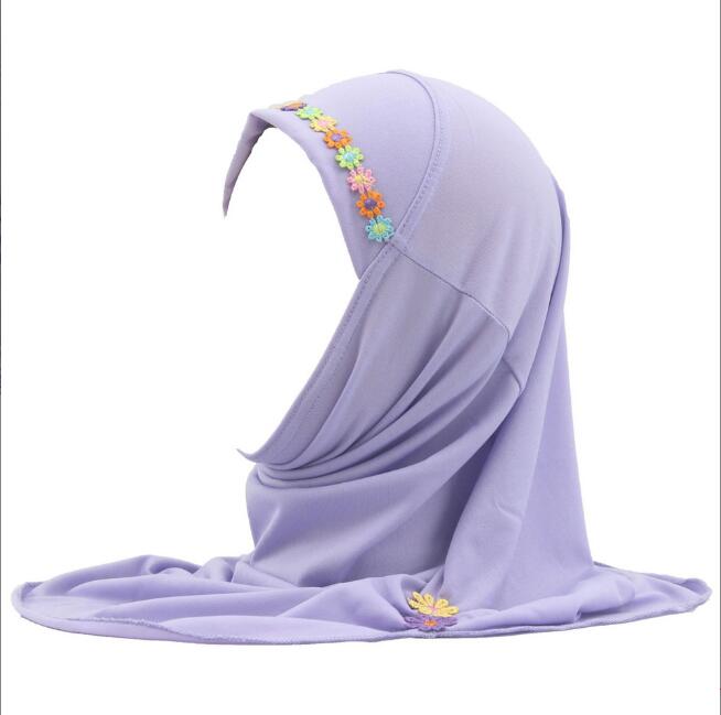 Kids Girls Muslim Beautiful Hijab Islamic Arab Scarf Shawls Flower Pattern Ramadan