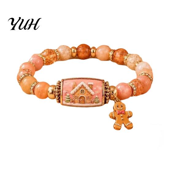 Women Christmas Bracelets Story Beaded Bracelet, Bracelet with Santa Reindeer Snowman House Candy Stretchy Cane Tree Pattern, Elastic Colorful
