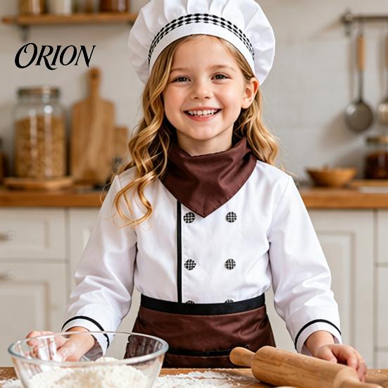 Stage Performance Chef Suit Kids Costume for Boys And Girls, Comfortable Cooking Outfit with Little Set Apron Hat Role Play Baking Activities