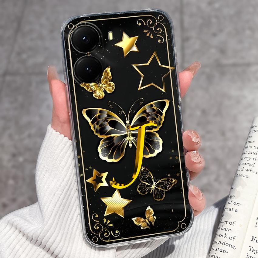 Initial Letter A-Z Fashion Phone Case For Xiaomi Poco X7 X6 X5 X4 X3 Pro C85 C75 C71 C51 C50 Black TPU Soft Silicone Protective Shell For Xiaomi Cover