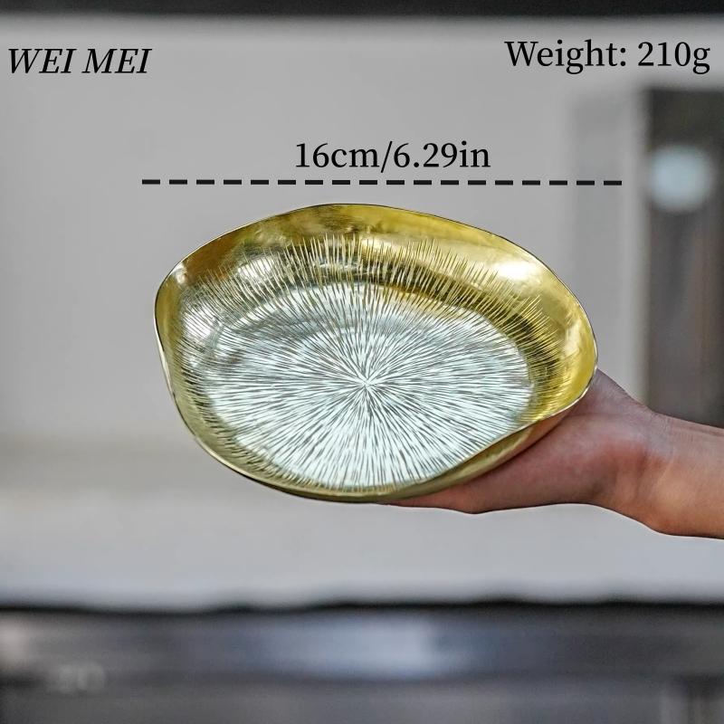 Handcrafted Vintage Brass Fruit Plate,Multi-Functional Irregular Shape Coffee Cup Tray Home Cheese Food Plate,Table Tableware