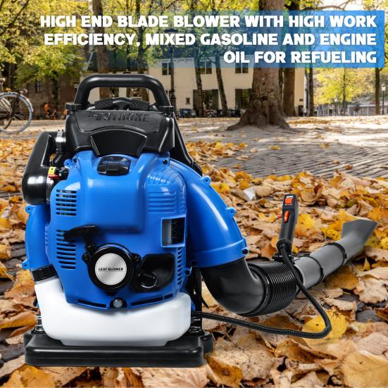 Soffiatore a Foglie, Soffiatore a Foglie a Zaino a Gas 75,6CC, Soffianeve a 4 Tempi per Cura del Prato Giardino Polvere Detriti (blu)