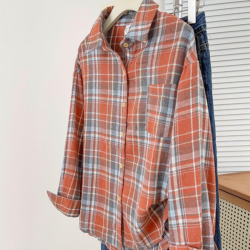 Kariertes Hemd Retro Lockeres Karomuster Modebluse Damen Frühling/Herbst Oberteil Premium Streetwear Lässige Oberbekleidung