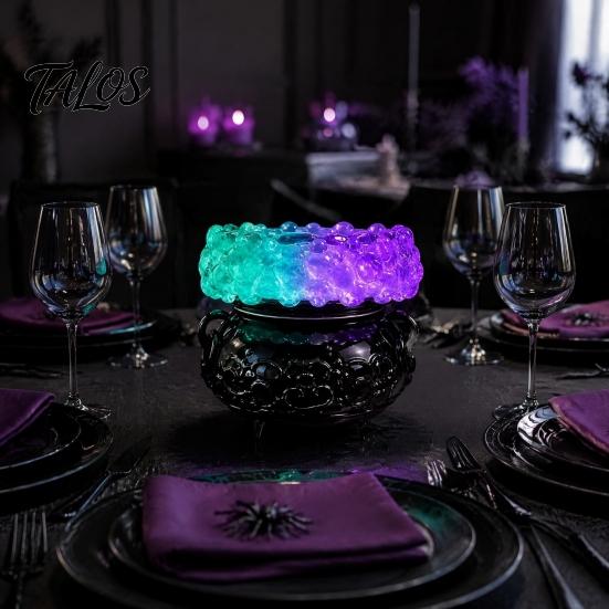 Spooky Mist Maker Halloween Cauldron LED Bubble Light, Color Changing Witch Potion Lamp, Gothic Decorative Candle Holder Light Up for Party Home Decor