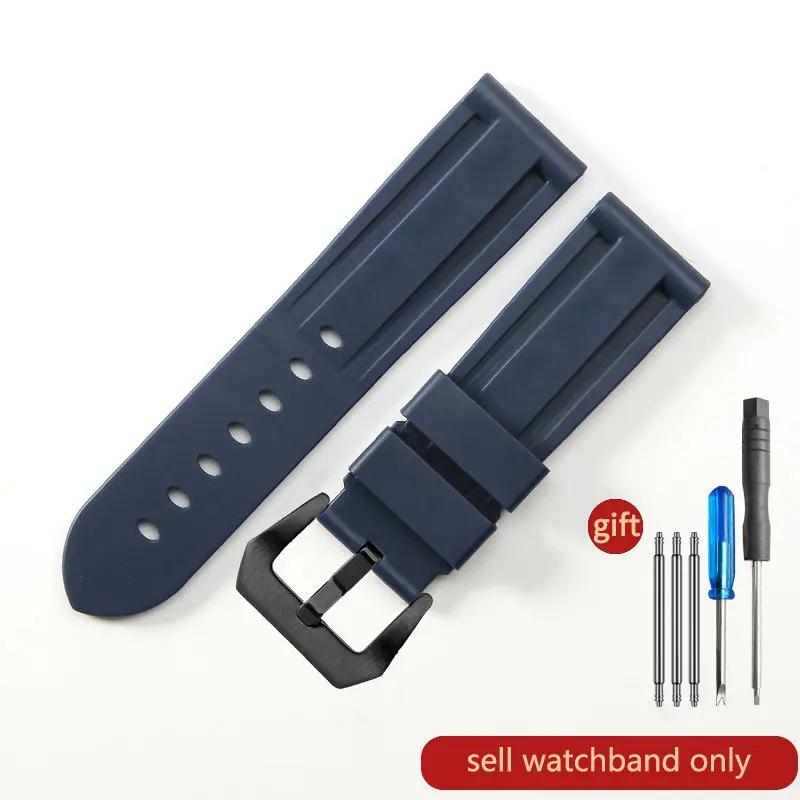For Panerai Pure Color Natural Silicone Accessories Pam441 Diesel Suunto Solid Stainless Steel Black Buckle 24mm Watch Strap