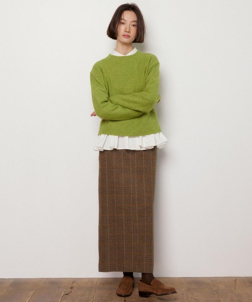 Okuka Classic Check Wool Long Skirt