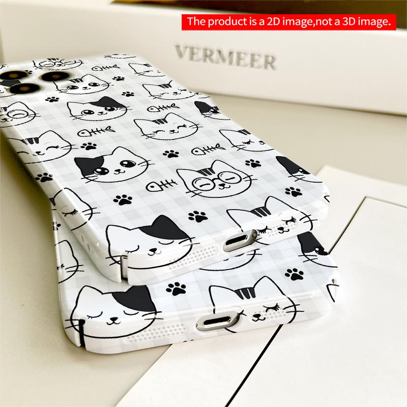 2DFlat Kawaii Cat Faces Pattern Phone Case All Inclusive Film Hard iPhone Case, Compatible with iPhone 18 Pro Max 17 16 15 14 13 12 11