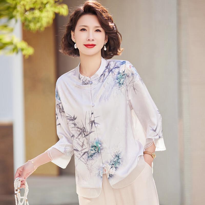 Paster Mid-Aged Women's Chinese Style Floral 3/4 Sleeve Blouse