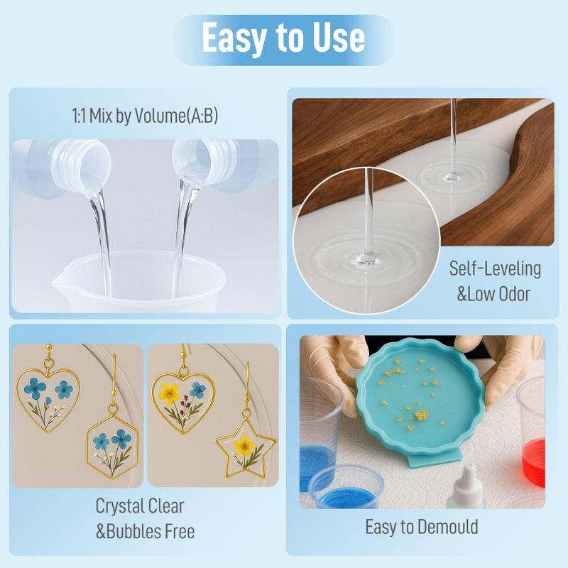 8.45 Oz Crystal Clear Casting Epoxy Kit, Bubble Free Crystal Clear Epoxy, Resin and Hardener for Jewelry Making, Crafts and Art.