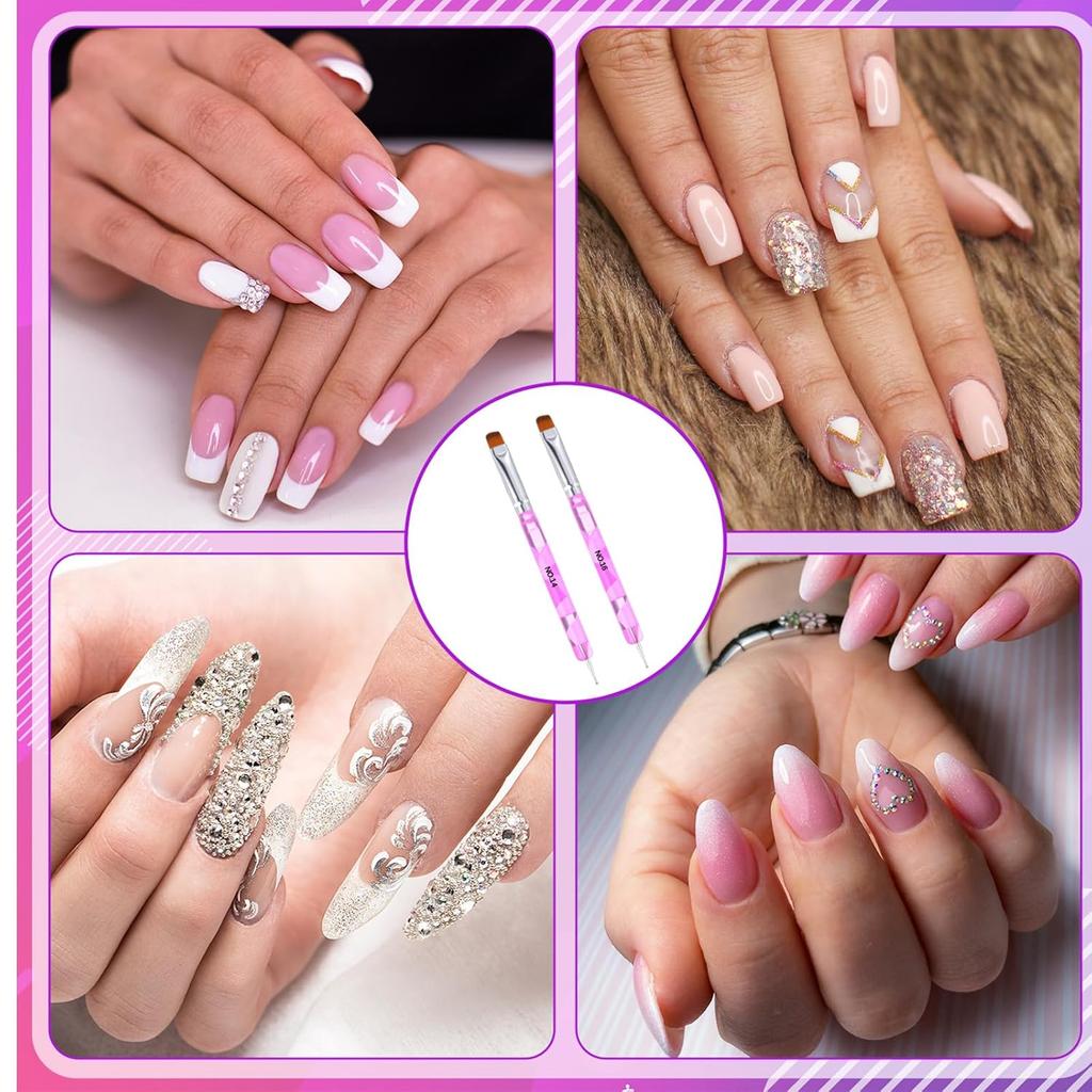 Clean Up Brush for Gel Nail Polish, 2Pcs Double-ended French Tip Brushes for Nails Professional 2 In 1 Design Acrylic Nail Brush for Gels Acrylic