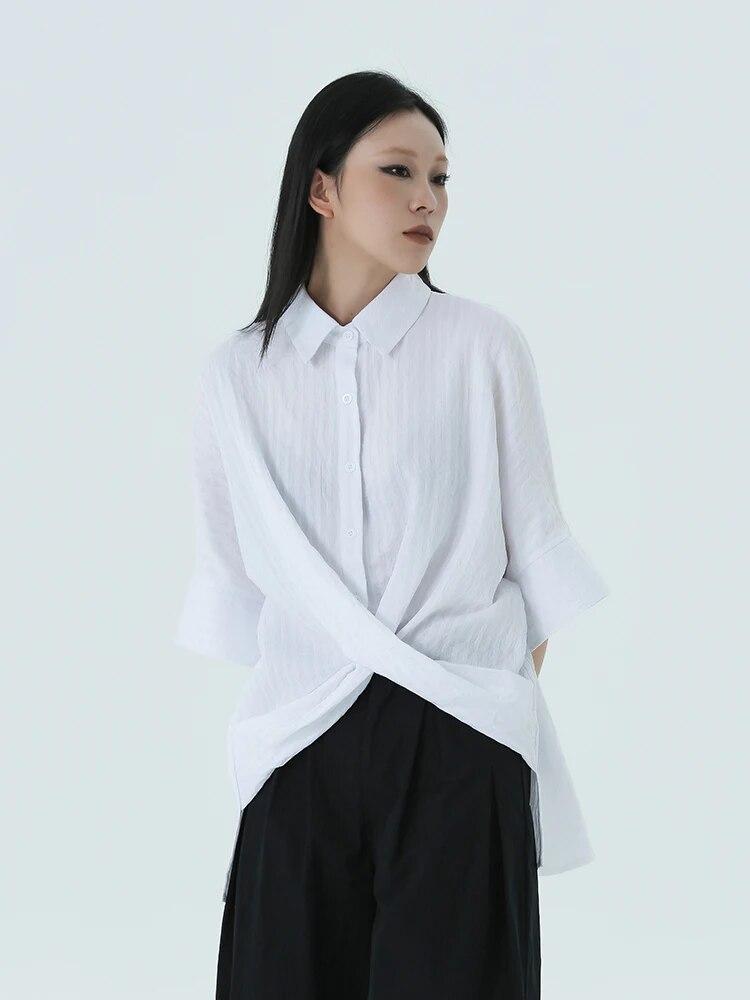 XITAO Loose Half Sleeved Turn Down Collar Shirt HQQ1046