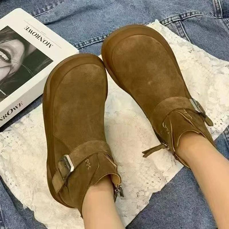 

Зимние туфли на плоской подошве женские зимние ботильоны замшевые на платформе дизайнерские повседневные туфли пряжка новые ботинки 2024 трендовые удобные ботинки для ходьбы женские 40 хаки