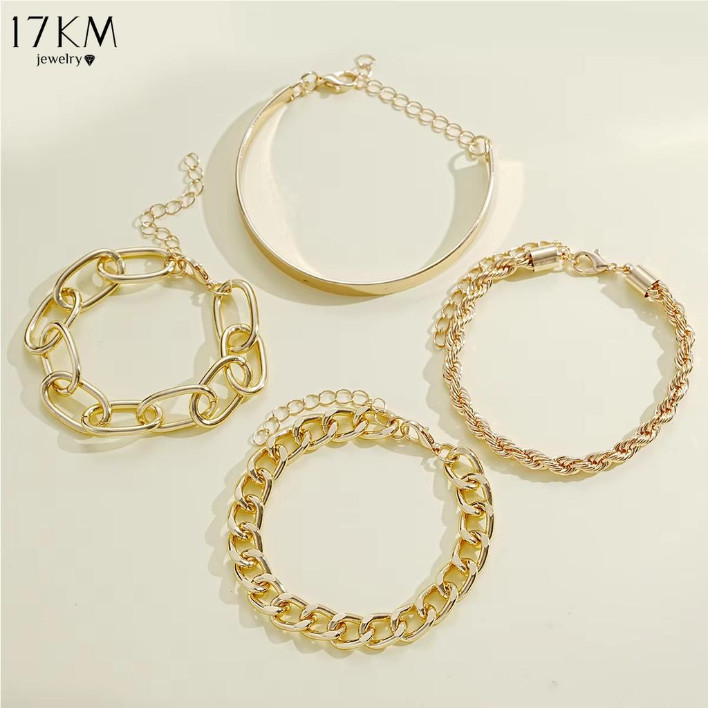 17KM 4 Stück Punk Gold Farbe Cuban Link Kette Armband Set für Frauen Vintage Schlange Kette Charm Armreifen Paar Schmuck Geschenke