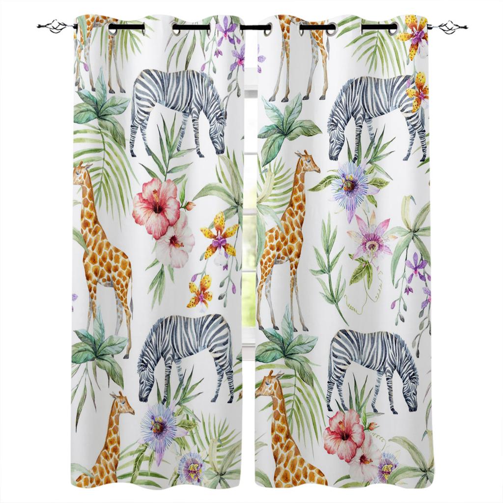 Fun Giraffe Animal White Blackout Curtains For Living Room Bedroom Window Treatment Blinds Drapes Kitchen Curtains