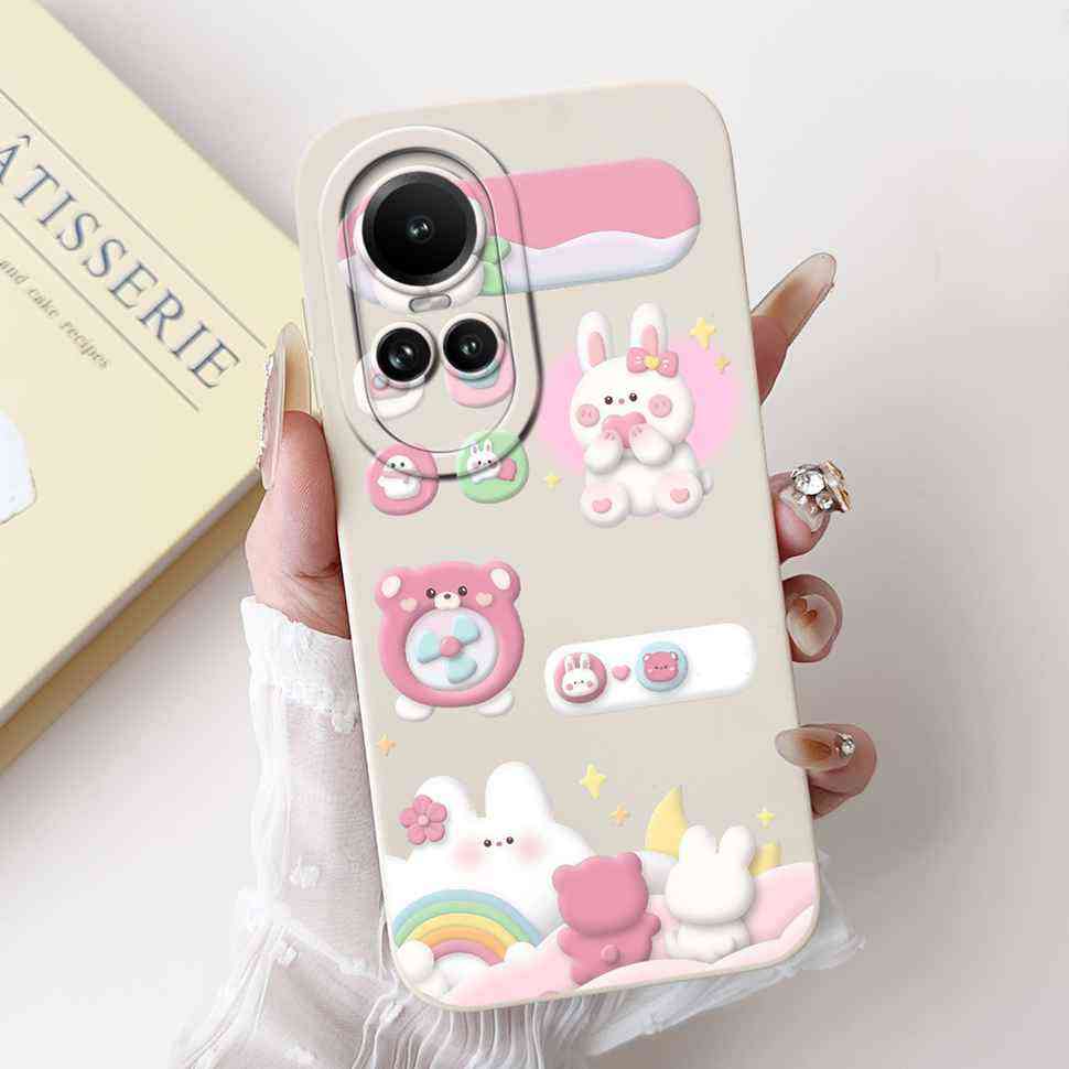 For Oppo Reno10 5G CPH2531 Case Luxurious Rose Cute Rabbit Soft Silicone Cover For Reno10 Pro 5G CPH2525 6.7" Global Phone Shell