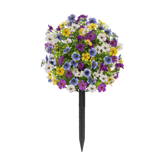 Artificial Violet Topiary Ball UV Resistant Violet Blooms Fake Evergreen Plants Flowers Brush with Ground Spike for Outdoor Indoor Garden Decor