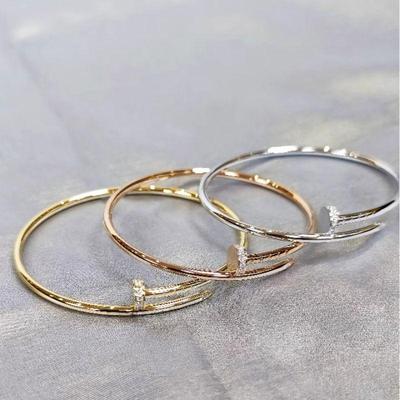Women's Luxury Titanium Steel Nail Bracelet with Diamond Buckle - Open Design, Non-Fading