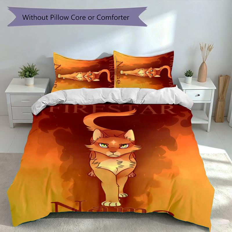 3pcs Custom Name Warriors Cats Bedding Set,Includes 1 Duvet Cover and 2 Pillowcases,All-season Bedroom Decor