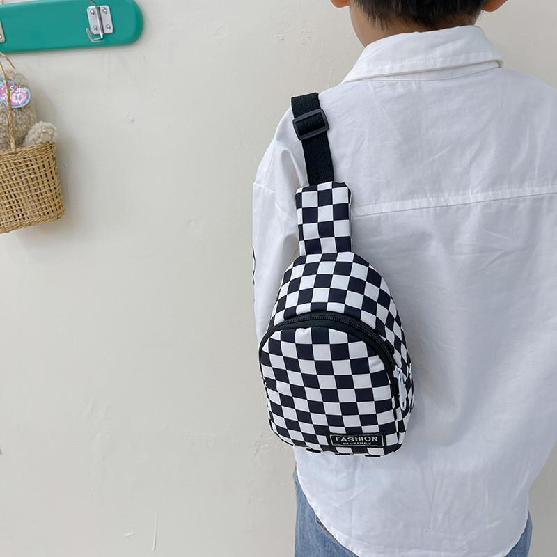 Checkerboard Shoulder Printed Bag Casual Chest Bag Children Crossbodybag Outdoor