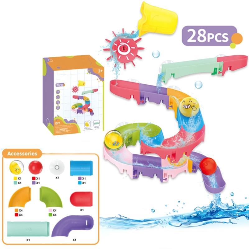 

Toddler Bathtub Game Soft Track with Suction Cup Toy Attaches to Shower Wall for Toddlers Building Toy