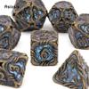 7 Pcs Yellow Blue Tree Vine Metal Dice Solid Metal Polyhedral Dice Set Suitable for Role-Playing RPG Board Game Dice RPG