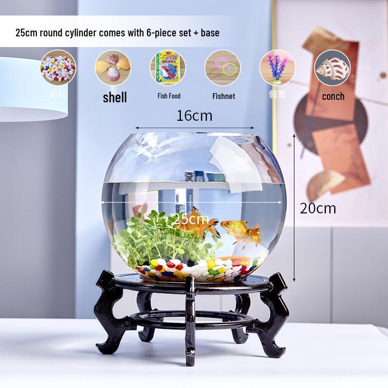 Round Transparent Glass Fish Tank for Desktops - Small, Thickened Design for Turtles and Goldfish, Ideal for Living Room Landscaping