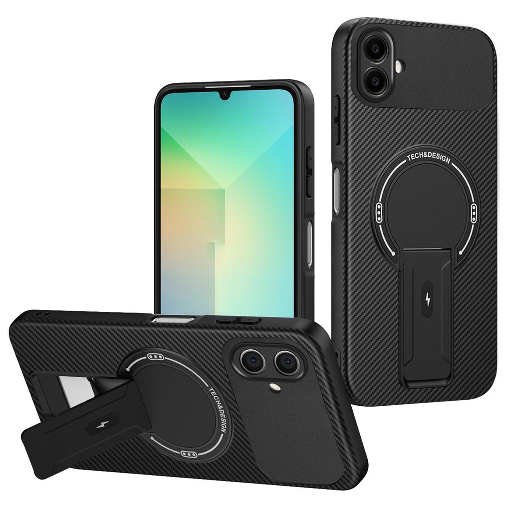 For Samsung Galaxy A06 4G Case with Kickstand Carbon Fiber Texture PC+TPU Phone Cover
