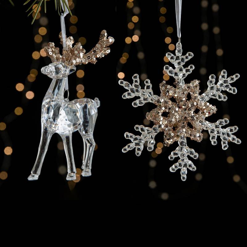 Christmas Decorations Acrylic Transparent Snowflake Elk Christmas Tree Hanging Ornament Xmas Supplies Hanging Pendants New Year