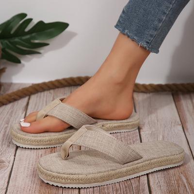 Grass Woven Hemp Rope Bottom Herringbone Slippers for Women's Summer 2024 New Oversized Retro Vacation Clip On Beach Sandals