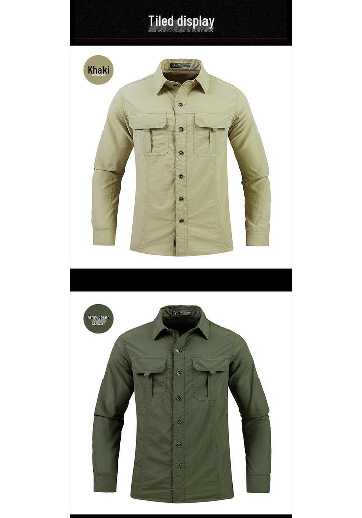 Quick-Dry Casual Long Sleeve Work Shirt - Solid Color, Lightweight Outdoor Top