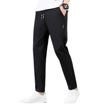 Men's Ice Silk Trousers Solid Color Mid-Waist Loose Breathable Straight-Leg Casual Pants Thin Quick-Drying Sports Pants