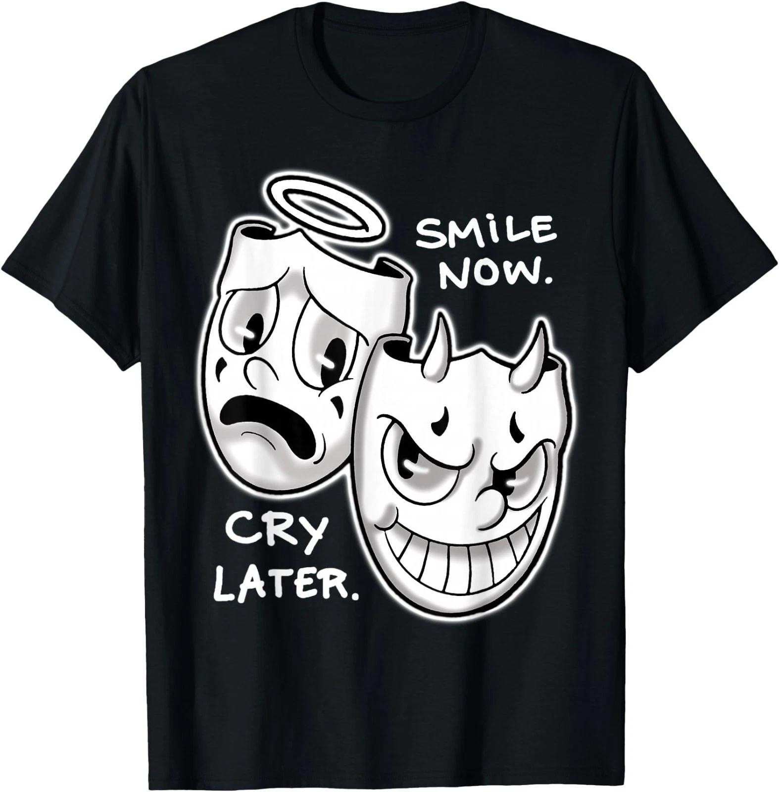 Smile Now Cry Later Angel Devil Happy Sad Vintage Cartoon T-Shirt S