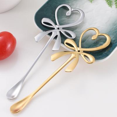 Mini-Löffel in Herzform mit Schleife und Knoten, Edelstahl, für Kaffee, Tee, Dessertlöffel, Hängelöffel, Tischdekoration, Besteck