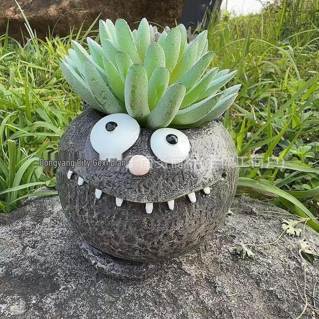 Bedårande sittande stor mage blomkruka skulptur för trädgård eller gräsmatta