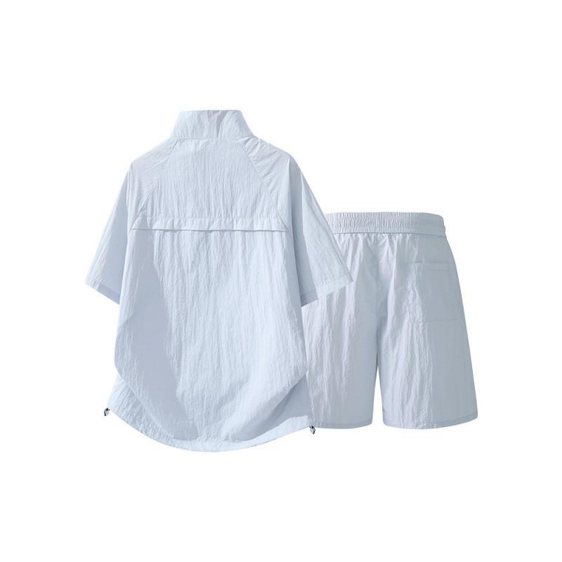 Mens Quick-Dry Sport Set With Stand Collar Zipper Top Breathable Shorts Lightweight Athletic Wear