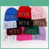 Nyc Letters Rhinestone Knit Hat For Unisex Autumn Winter Warm Cap Fashion Gift