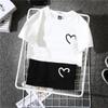 T-shirt Oversize Femme Grosse Fille Ample Manches Courtes Haut Tendance Imprimé Forme Cœur Vêtements d'Été Style Street Frit Hong Kongais Harajuku