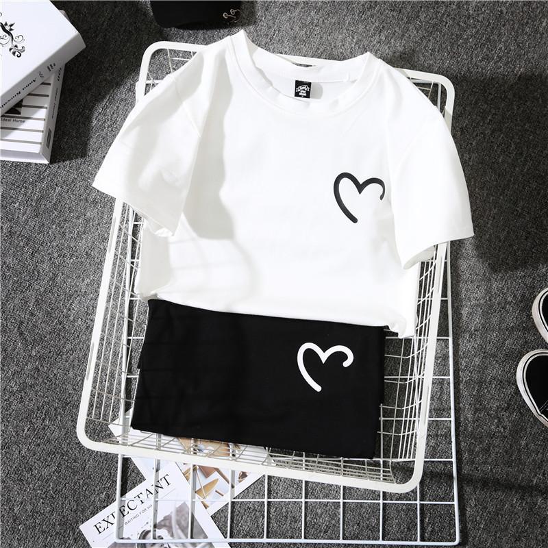 T-shirt Oversize Femme Grosse Fille Ample Manches Courtes Haut Tendance Imprimé Forme Cœur Vêtements d'Été Style Street Frit Hong Kongais Harajuku